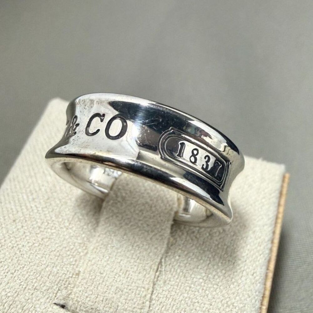 Vintage Tiffany & Co 1837 Wide Concave Band Ring Sterling Silver size 5